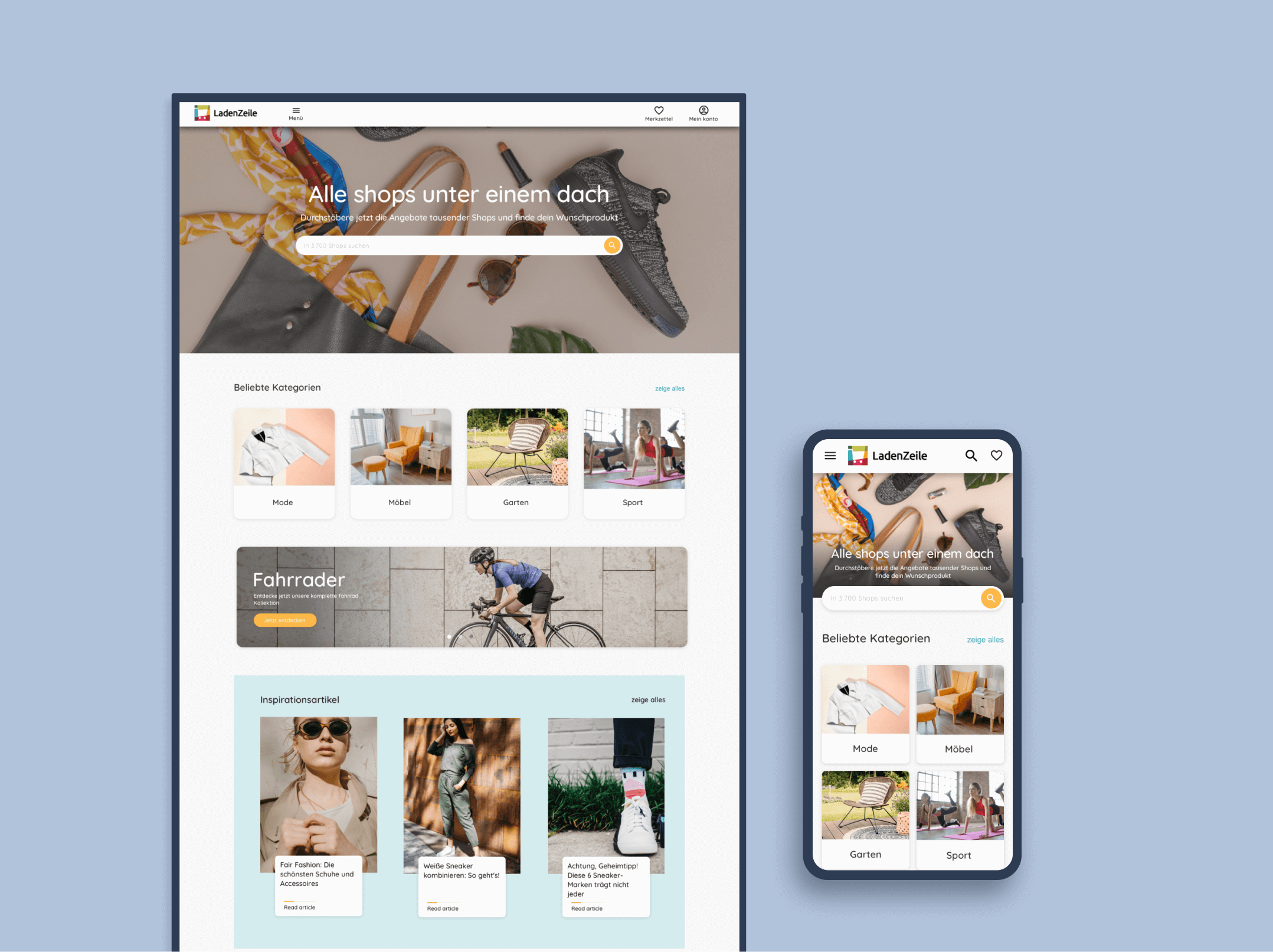 Ladenzeile's homepage design